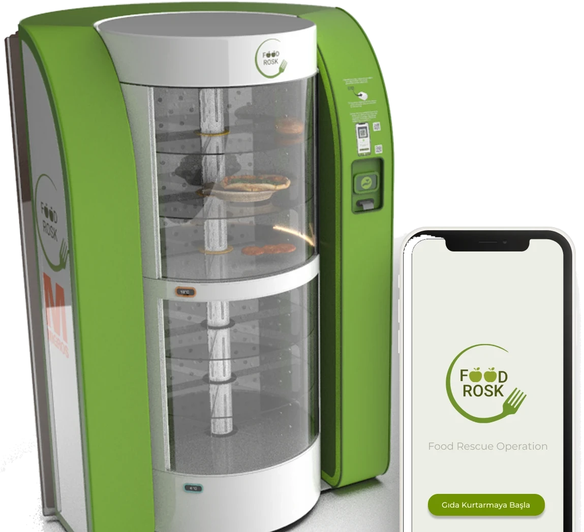 Foodrosk physical food-sharing unit with its companion mobile app