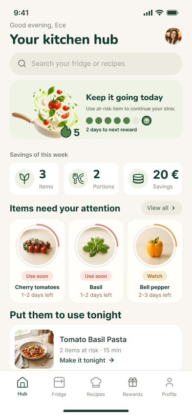 Redesigned Optura Your kitchen hub screen