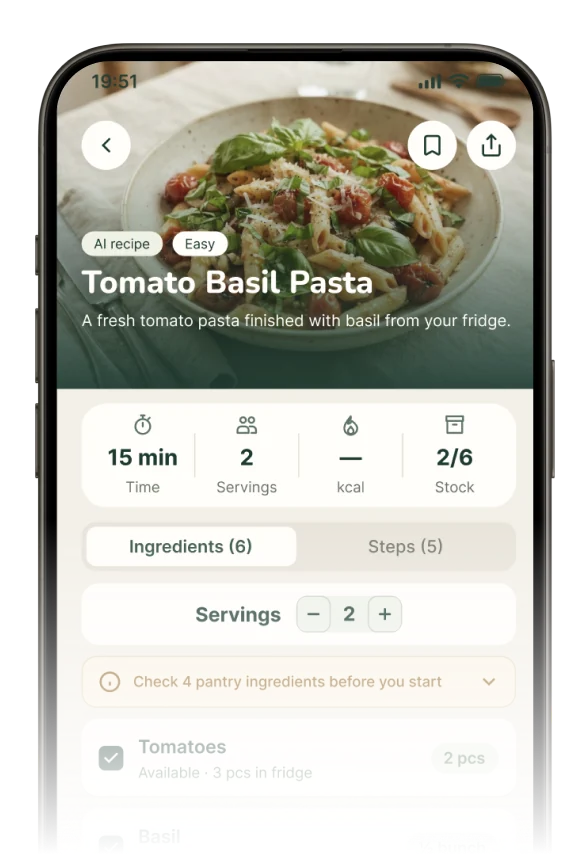 Tomato Basil Pasta recipe screen